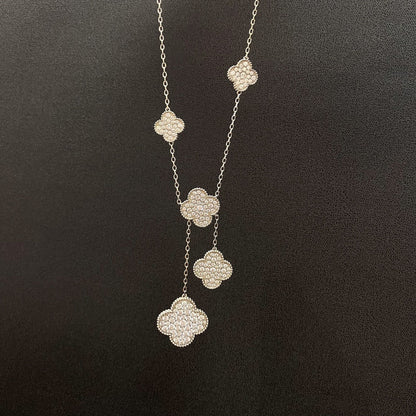 [Marins]CLOVER 5 MOTIFS SILVER DIAMONDS NECKLACE