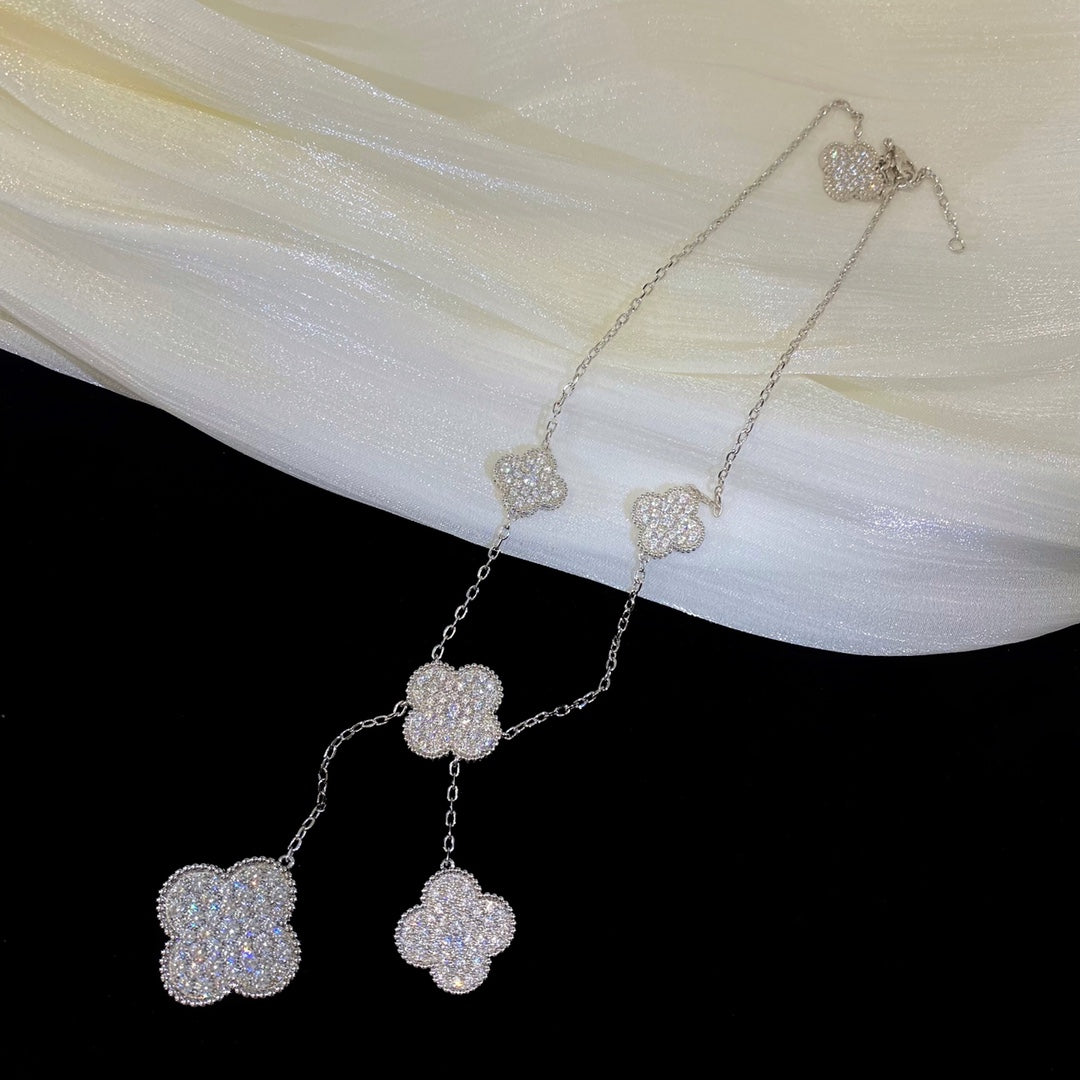 [Marins]CLOVER 5 MOTIFS SILVER DIAMONDS NECKLACE