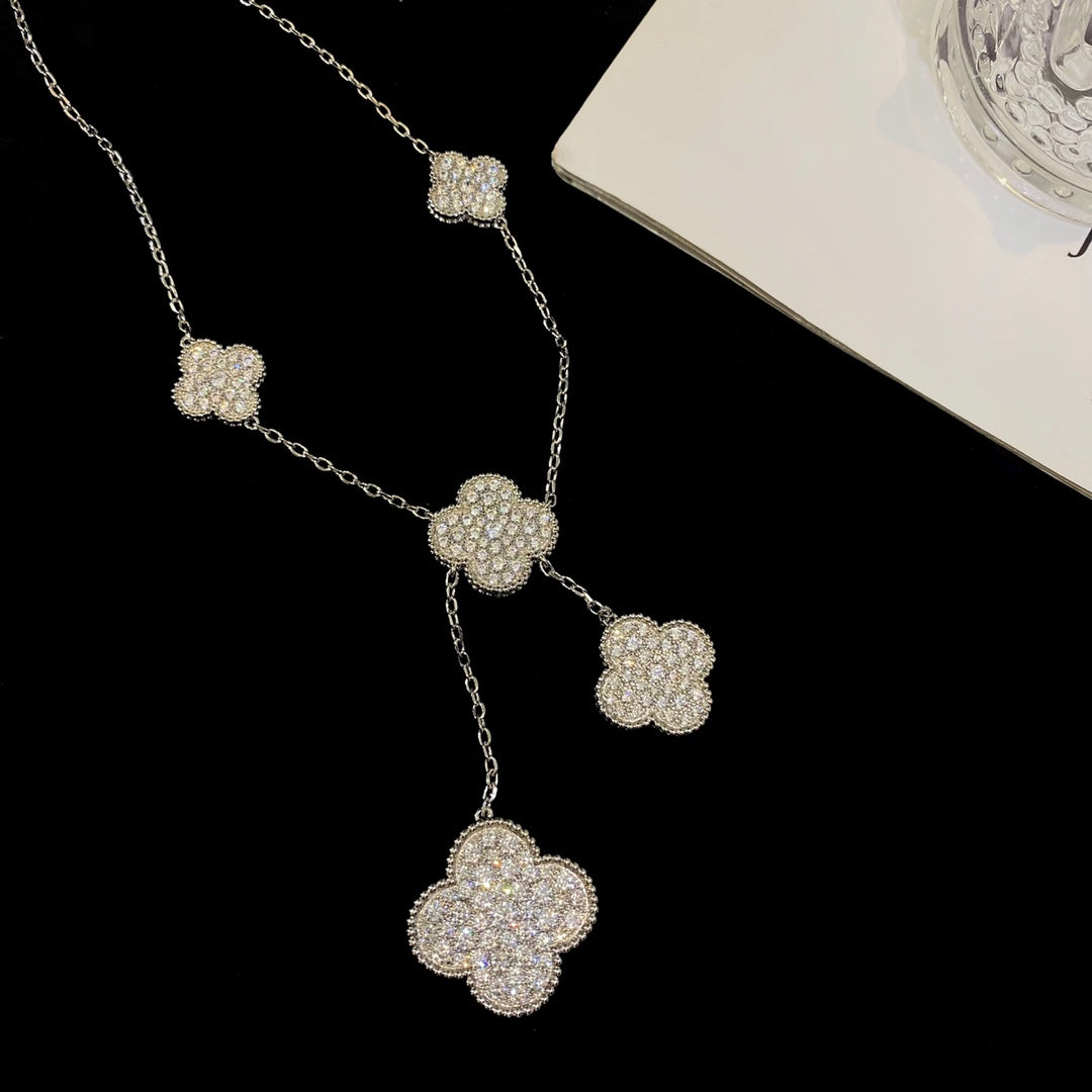 [Marins]CLOVER 5 MOTIFS SILVER DIAMONDS NECKLACE