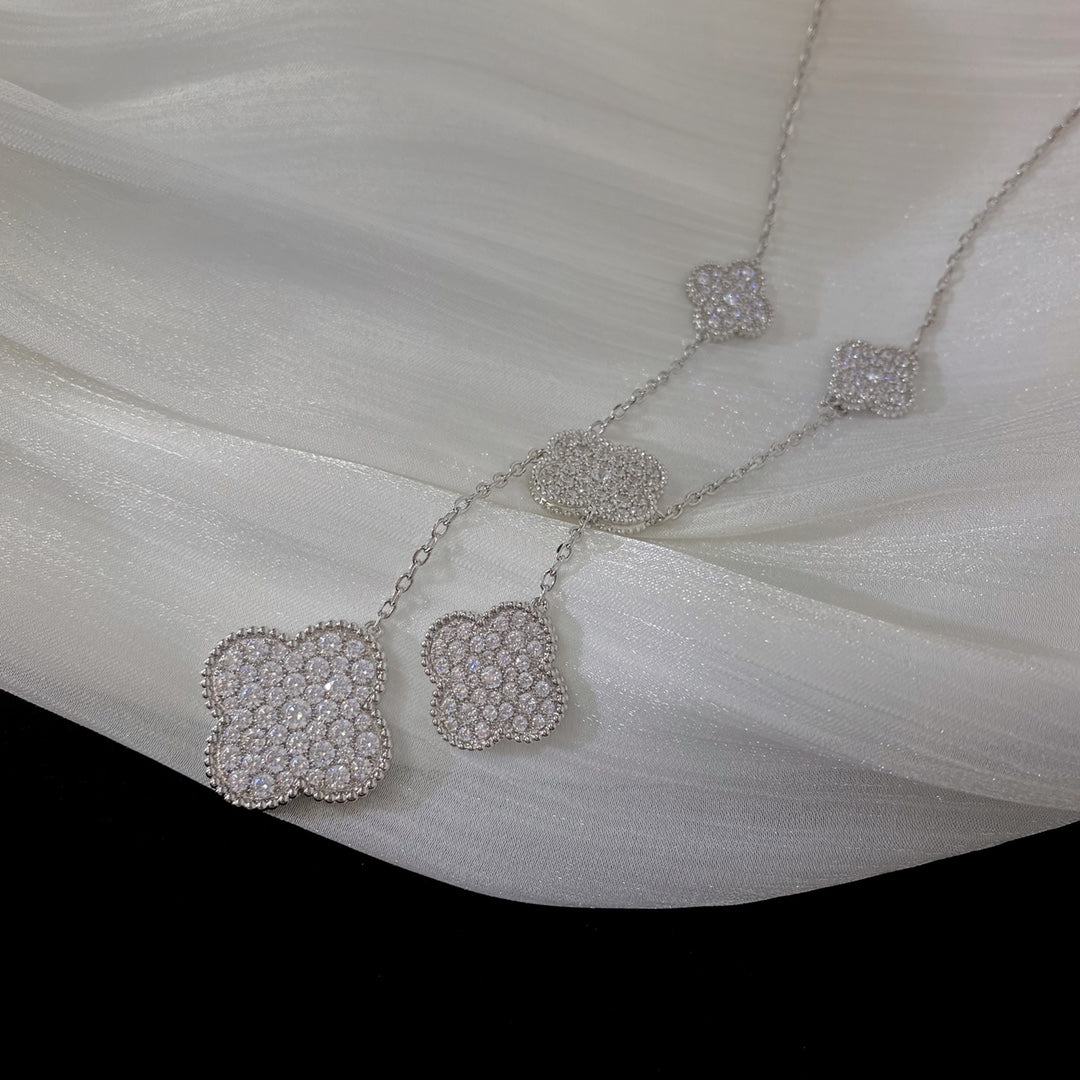[Marins]CLOVER 5 MOTIFS SILVER DIAMONDS NECKLACE