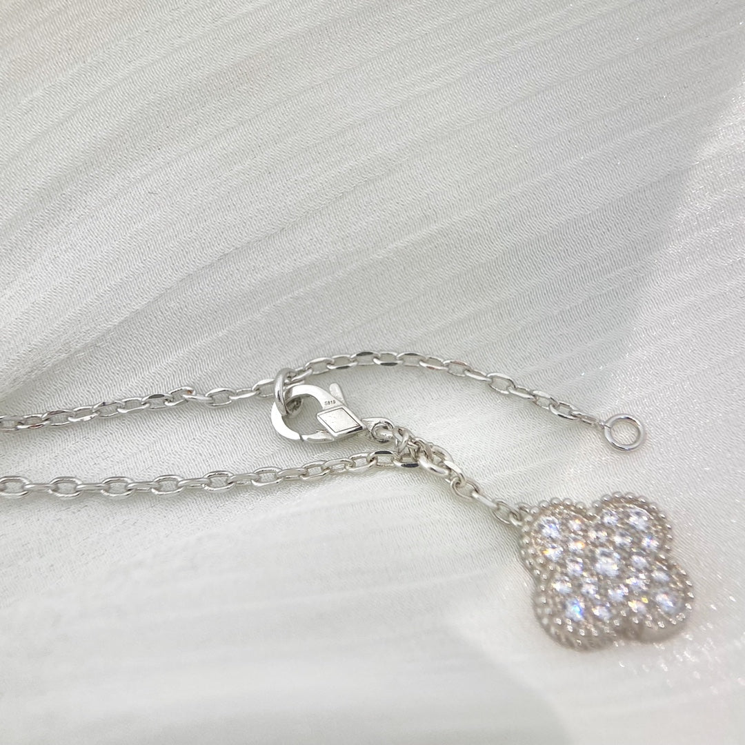 [Marins]CLOVER 5 MOTIFS SILVER DIAMONDS NECKLACE
