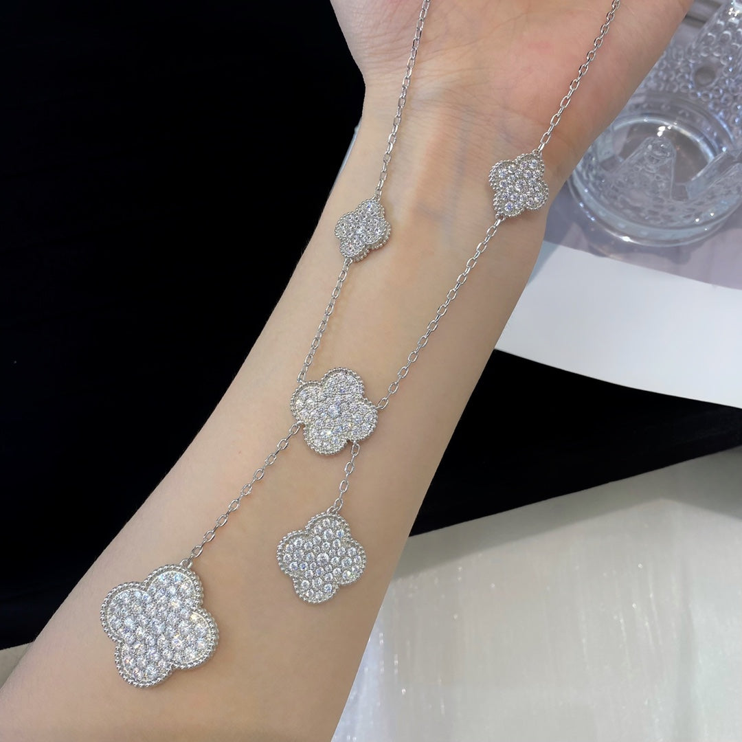 [Marins]CLOVER 5 MOTIFS SILVER DIAMONDS NECKLACE