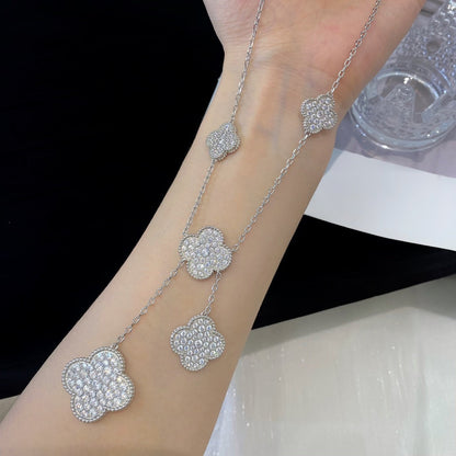[Marins]CLOVER 5 MOTIFS SILVER DIAMONDS NECKLACE