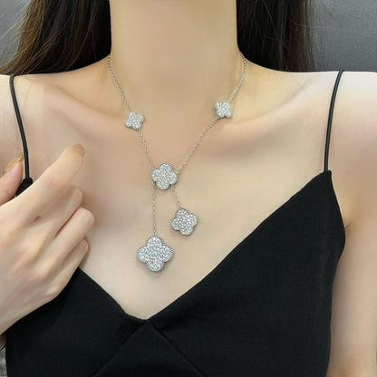 [Marins]CLOVER 5 MOTIFS SILVER DIAMONDS NECKLACE