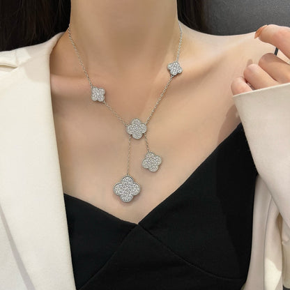 [Marins]CLOVER 5 MOTIFS SILVER DIAMONDS NECKLACE