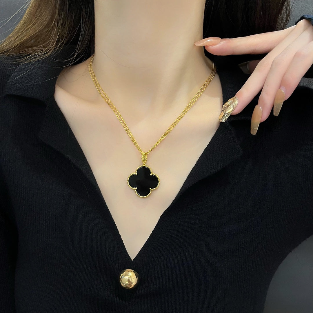 [Marins]CLOVER 25MM NECKLACE GOLD ONYX