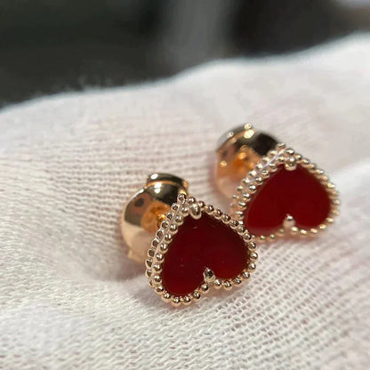 [Marins]HEART CARNELIAN STUD EARRINGS