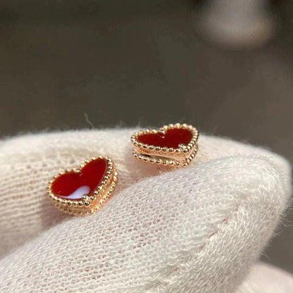 [Marins]HEART CARNELIAN STUD EARRINGS