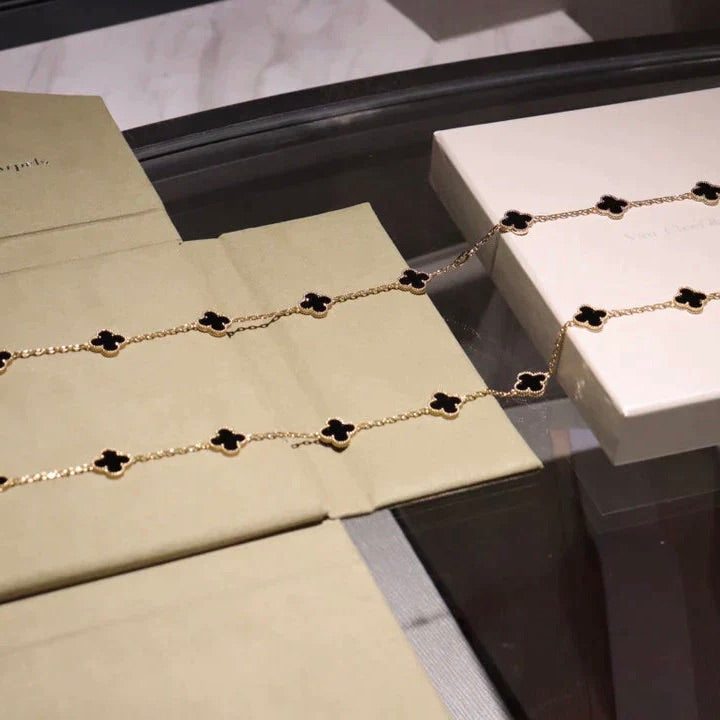 [Marins]CLOVER 20 MOTIFS ONYX NECKLACE