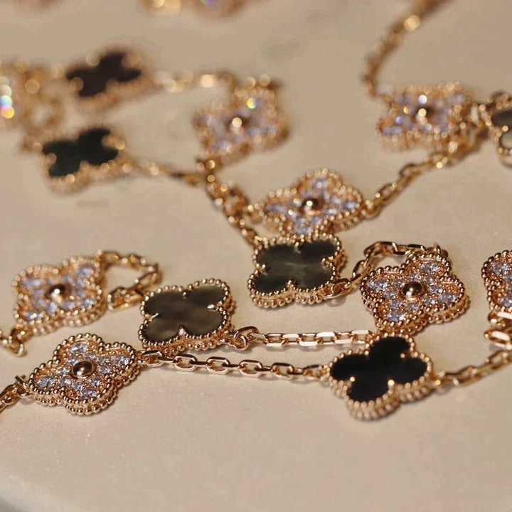 [Marins]CLOVER 20 MOTIFS DARK MOP DIAMOND  NECKLACE