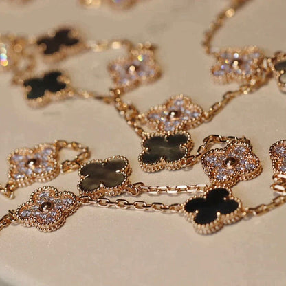 [Marins]CLOVER 20 MOTIFS DARK MOP DIAMOND  NECKLACE