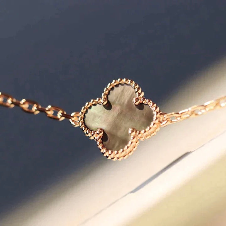 [Marin-Jewelry]CLOVER 20 MOTIFS DARK MOP DIAMOND  NECKLACE