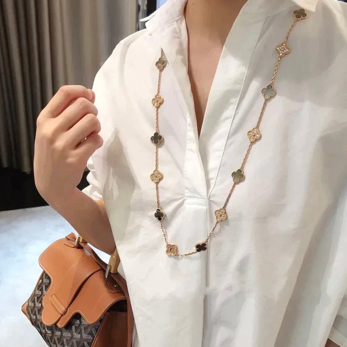 [Marins]CLOVER 20 MOTIFS DARK MOP DIAMOND  NECKLACE