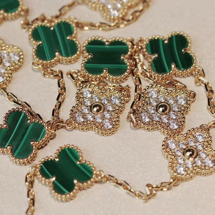 [Marin-Jewelry]CLOVER 20 MOTIFS MALACHITE DIAMOND NECKLACE