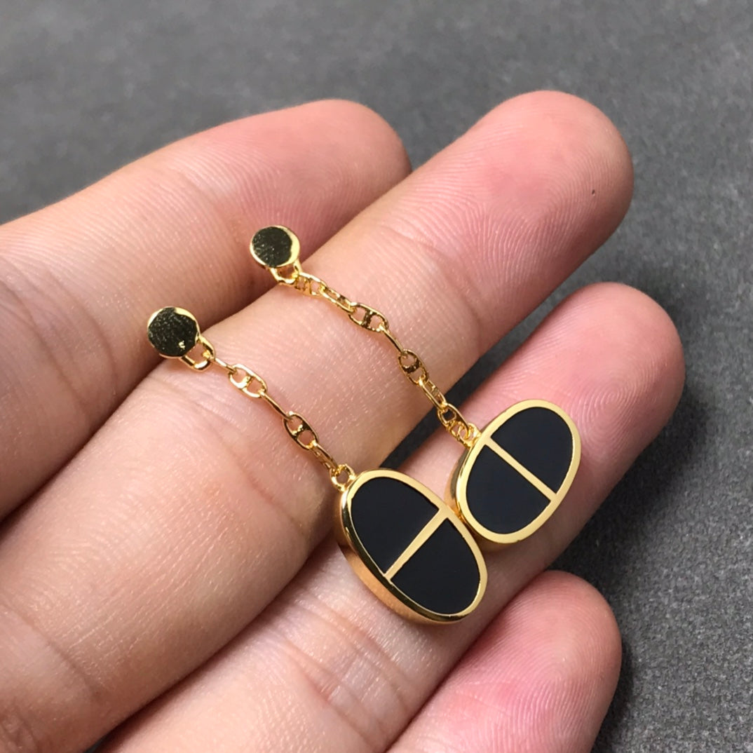 [Marins]CHAINE VERSO BLACK CERAMIC SILVER EARRINGS