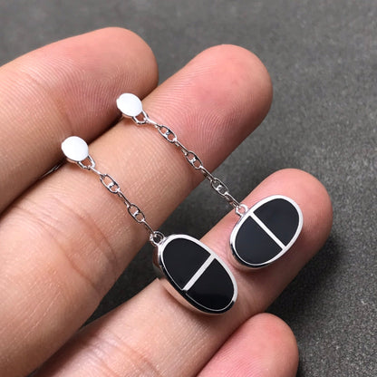 [Marins]CHAINE VERSO BLACK CERAMIC SILVER EARRINGS
