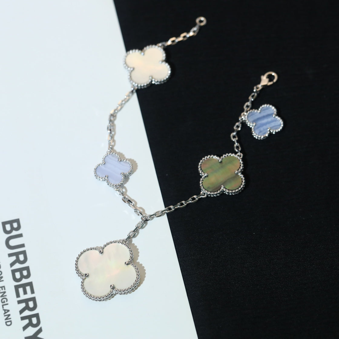 [Marins]CLOVER BRACELET 5 MOTIFS MOP CHALCEDONY SILVER