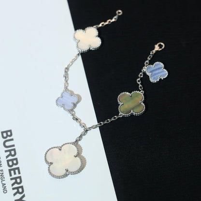 [Marins]CLOVER BRACELET 5 MOTIFS MOP CHALCEDONY SILVER