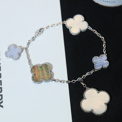 [Marins]CLOVER BRACELET 5 MOTIFS MOP CHALCEDONY SILVER