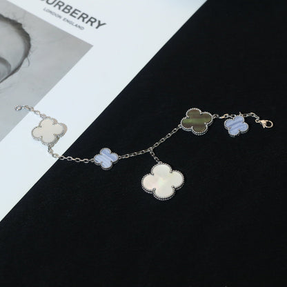 [Marins]CLOVER BRACELET 5 MOTIFS MOP CHALCEDONY SILVER