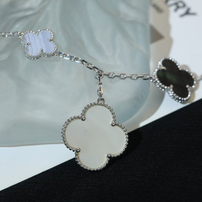 [Marins]CLOVER BRACELET 5 MOTIFS MOP CHALCEDONY SILVER