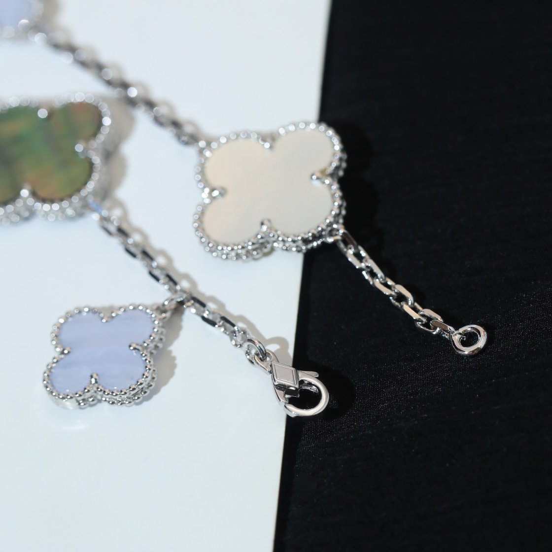 [Marins]CLOVER BRACELET 5 MOTIFS MOP CHALCEDONY SILVER