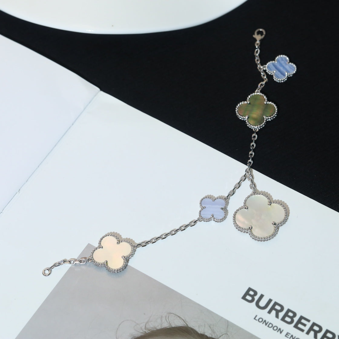[Marins]CLOVER BRACELET 5 MOTIFS MOP CHALCEDONY SILVER