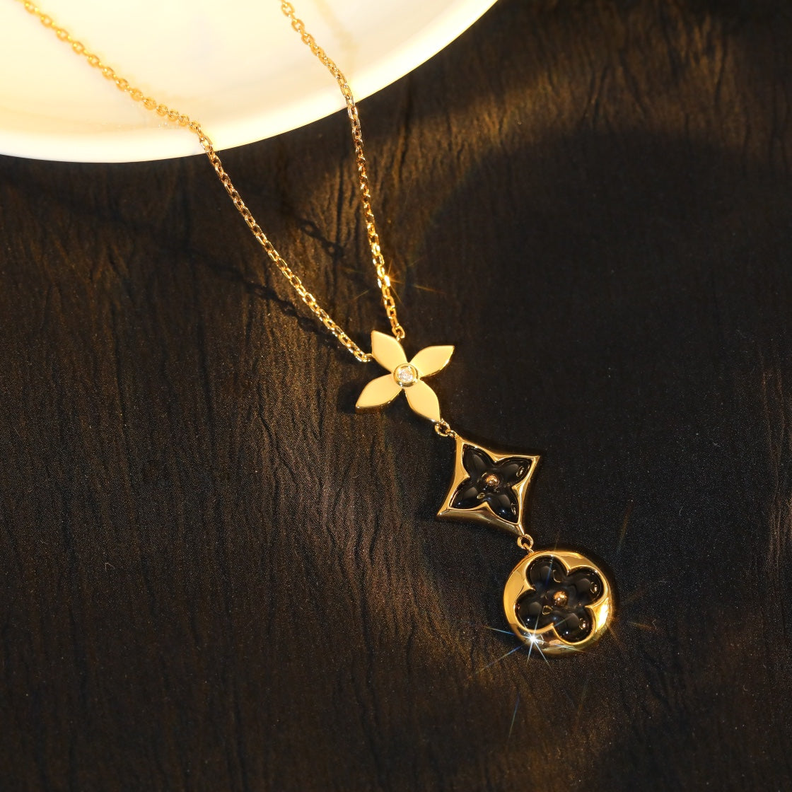 [Marins]STAR AND SUN ONYX PINK GOLD NECKLACE