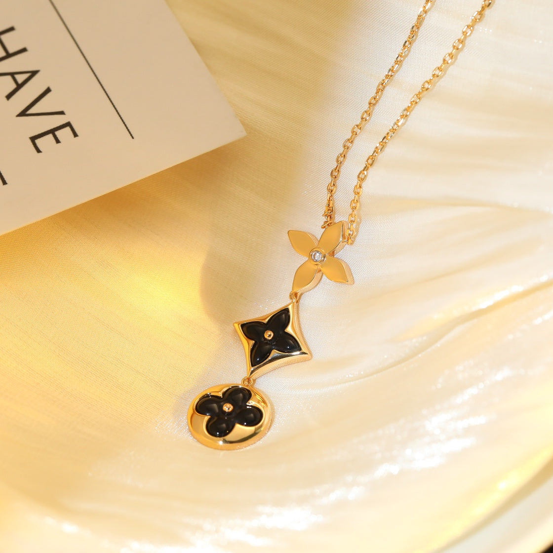 [Marin-Jewelry]STAR AND SUN ONYX PINK GOLD NECKLACE