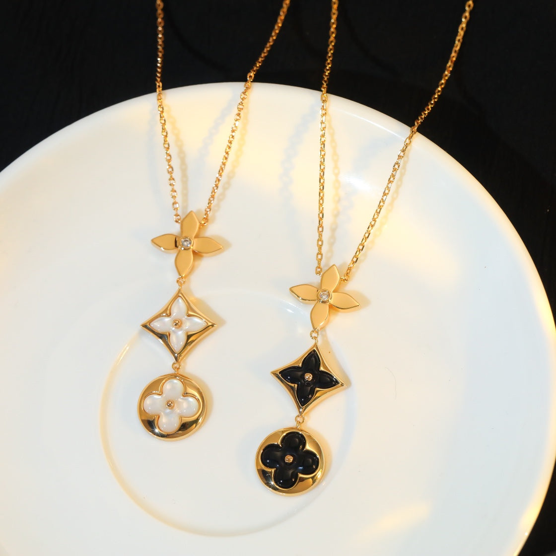 [Marins]STAR AND SUN ONYX PINK GOLD NECKLACE