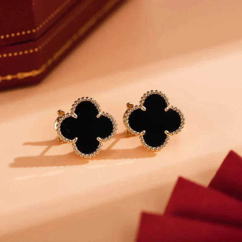 [Marins]CLOVER MEDIUM 1 MOTIFS  ONYX STUD EARRINGS