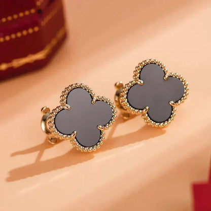 [Marins]CLOVER MEDIUM 1 MOTIFS  ONYX STUD EARRINGS