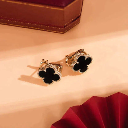 [Marins]CLOVER MEDIUM 1 MOTIFS  ONYX STUD EARRINGS