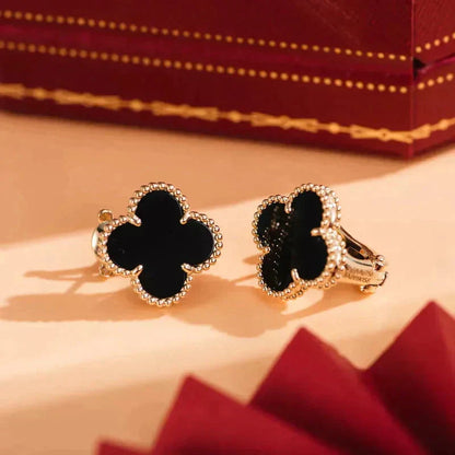 [Marins]CLOVER MEDIUM 1 MOTIFS  ONYX STUD EARRINGS