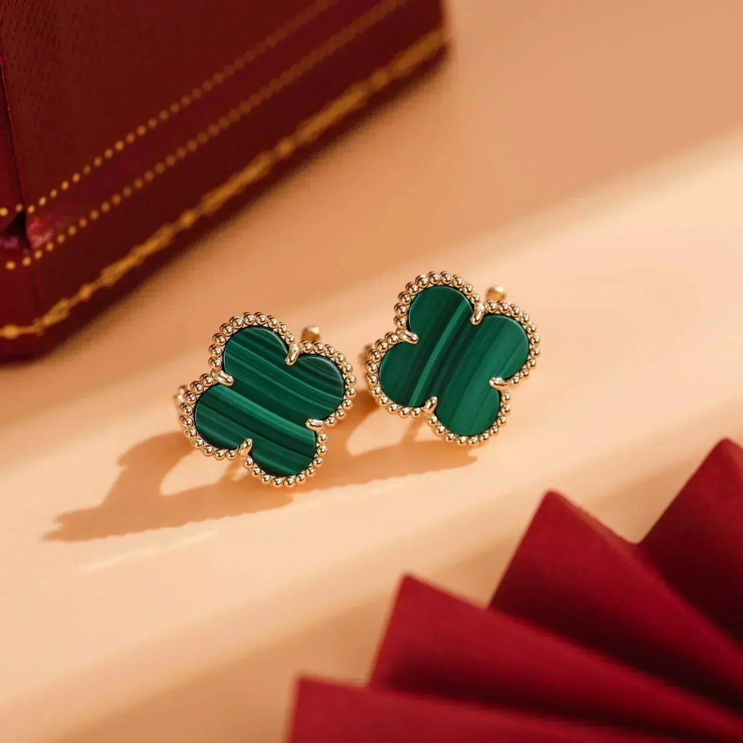[Marins]CLOVER MEDIUM 1 MOTIFS MALACHITE  EARRINGS