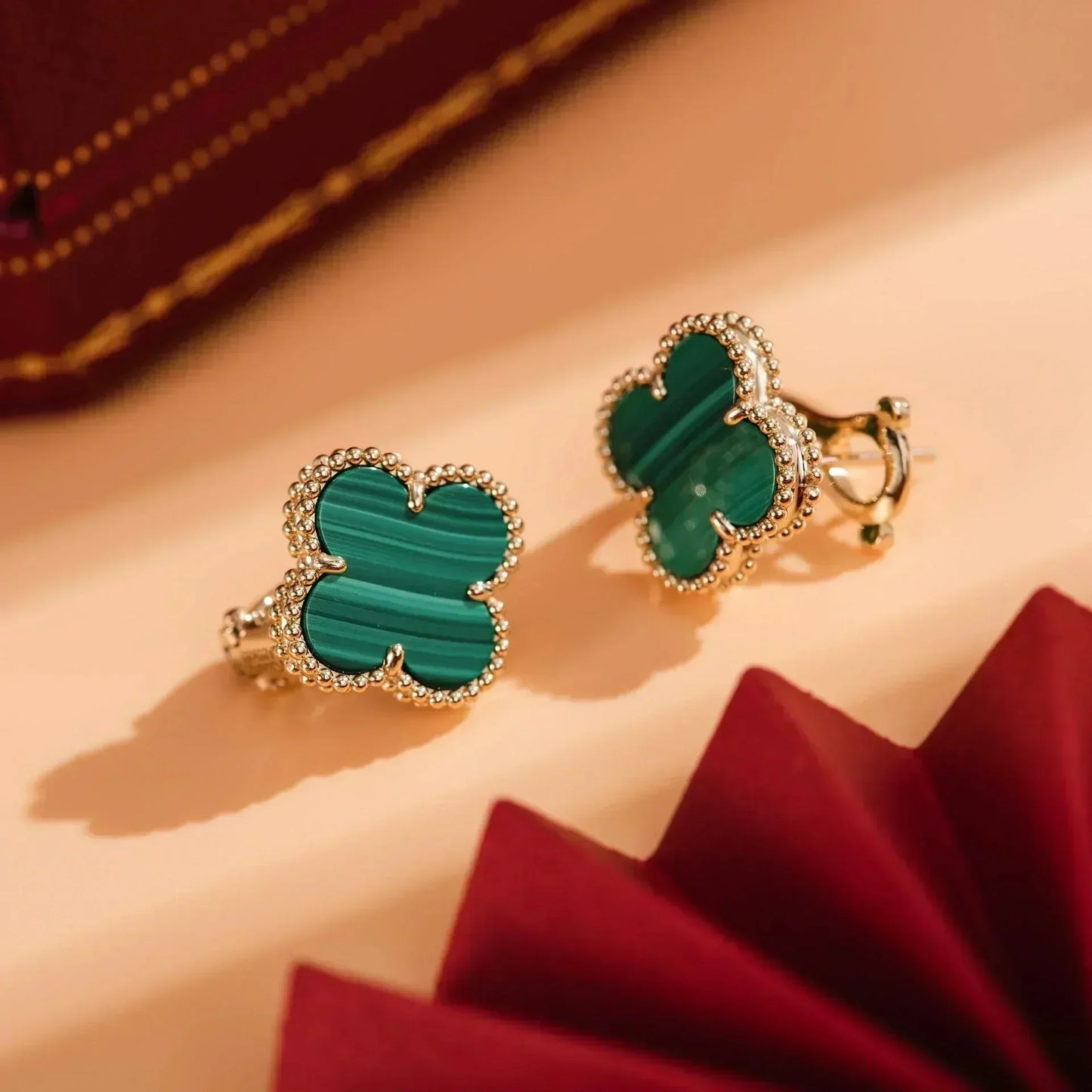[Marins]CLOVER MEDIUM 1 MOTIFS MALACHITE  EARRINGS