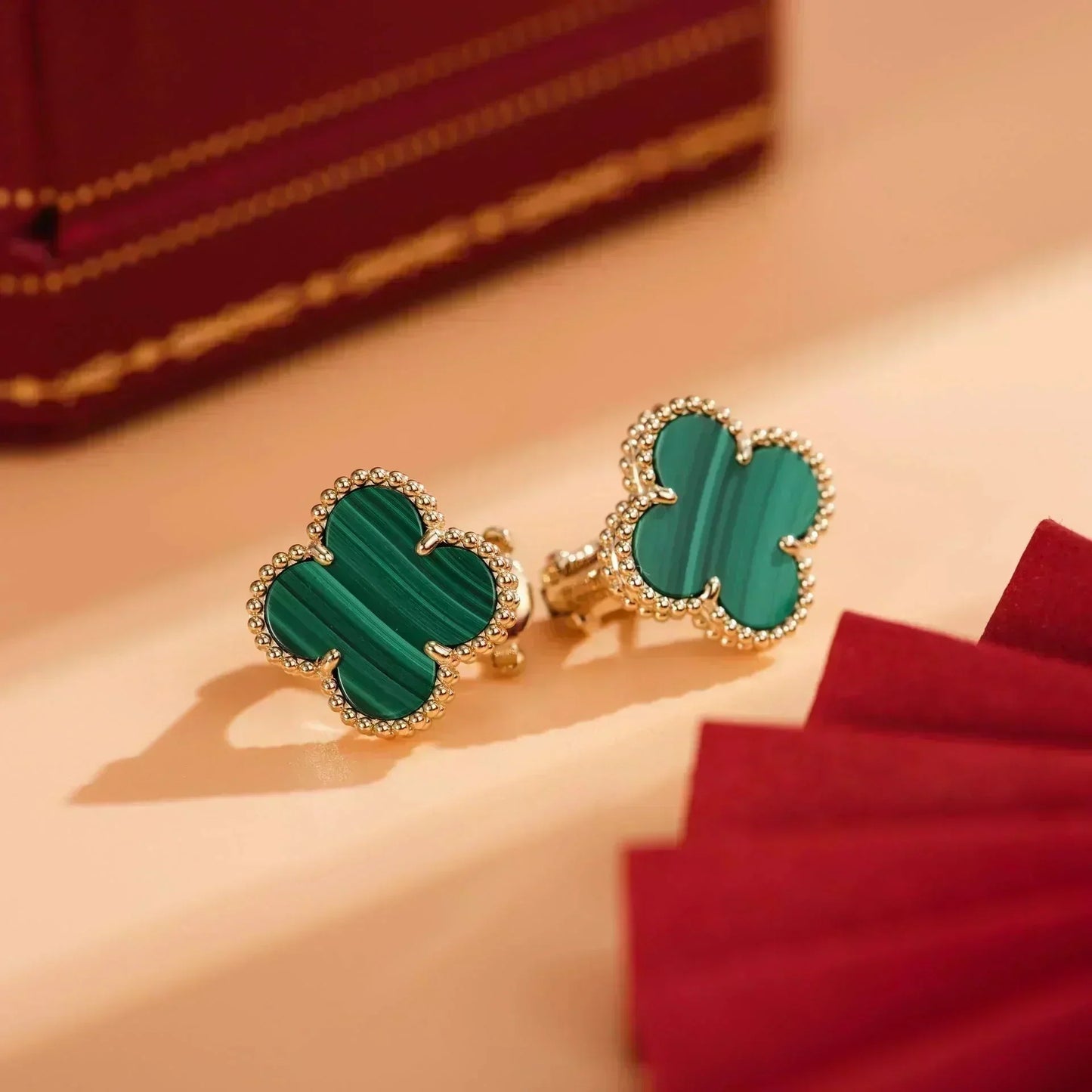 [Marins]CLOVER MEDIUM 1 MOTIFS MALACHITE  EARRINGS