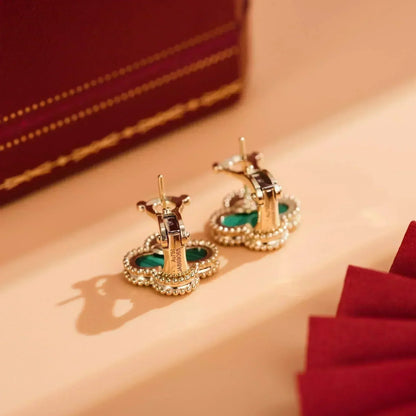 [Marins]CLOVER MEDIUM 1 MOTIFS MALACHITE  EARRINGS