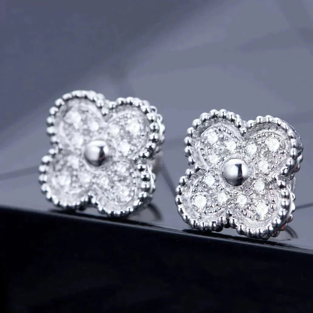 [Marins]CLOVER 1 MOTIFS DIAMOND STUD EARRINGS SILVER