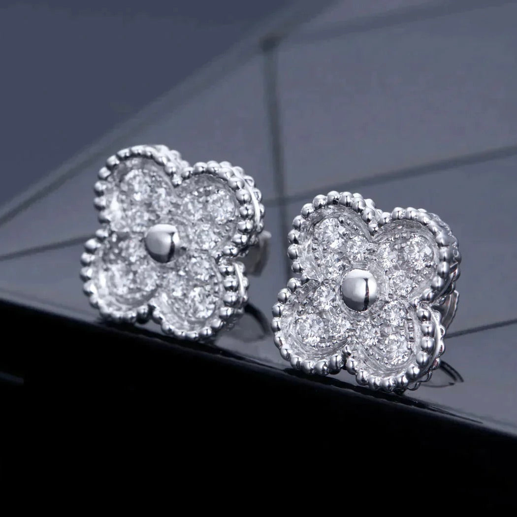 [Marins]CLOVER 1 MOTIFS DIAMOND STUD EARRINGS SILVER