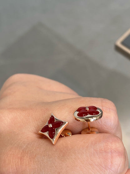 [Marins]STAR AND SUN PINK GOLD CARNELIAN STUD EARRINGS
