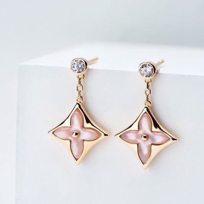 [Marins]DOUBLE STAR PINK GOLD MOP DROP EARRINGS