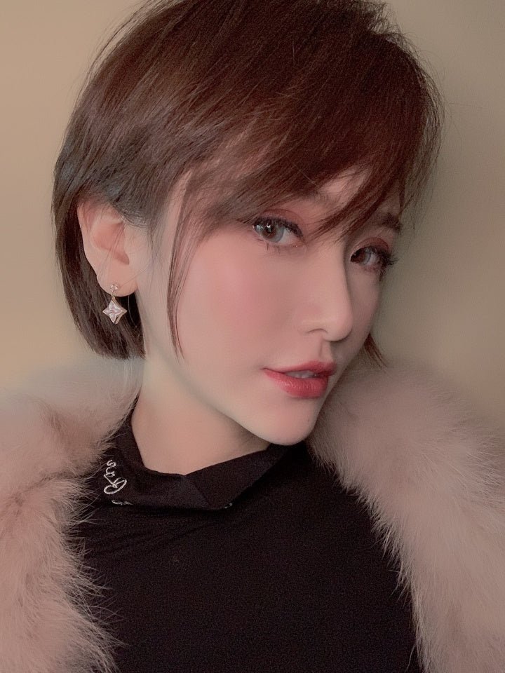 [Marins]DOUBLE STAR PINK GOLD MOP DROP EARRINGS