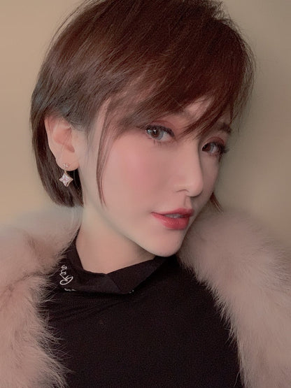 [Marins]DOUBLE STAR PINK GOLD MOP DROP EARRINGS