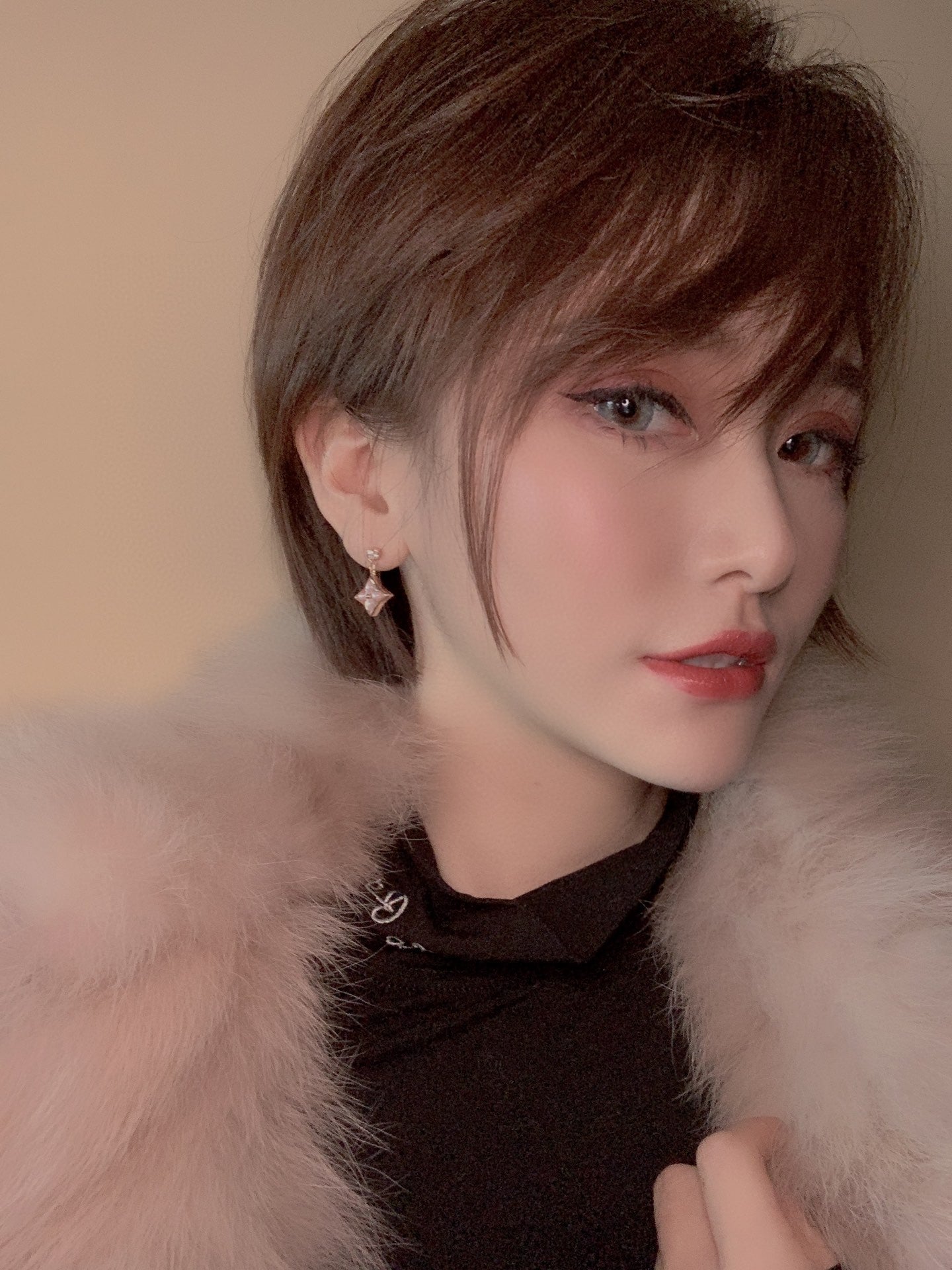 [Marins]DOUBLE STAR PINK GOLD MOP DROP EARRINGS