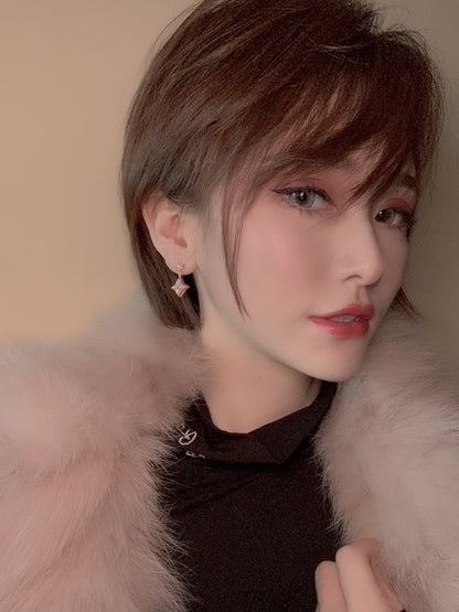[Marin-Jewelry]DOUBLE STAR PINK GOLD MOP DROP EARRINGS