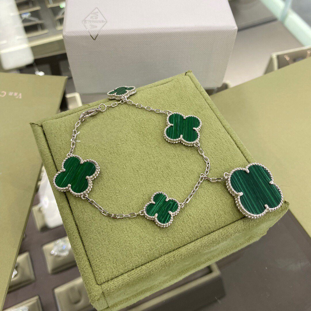 [Marins]CLOVER 5 MOTIFS SIVLER MALACHITE BRACELET