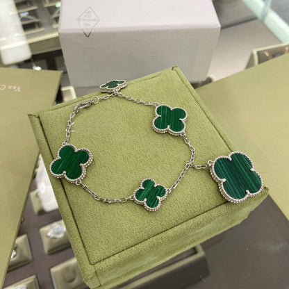 [Marins]CLOVER 5 MOTIFS SIVLER MALACHITE BRACELET