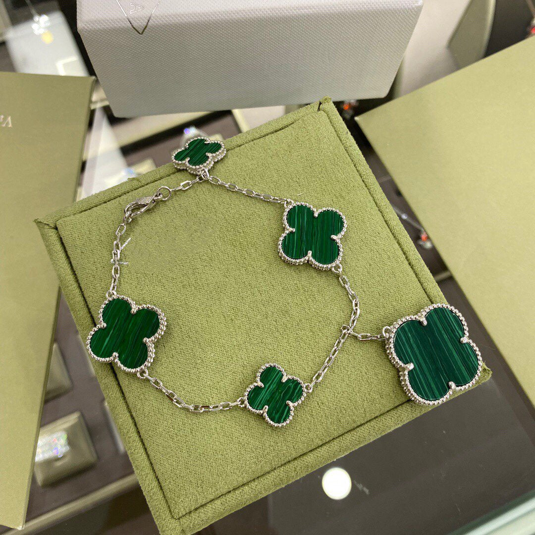 [Marins]CLOVER 5 MOTIFS SIVLER MALACHITE BRACELET