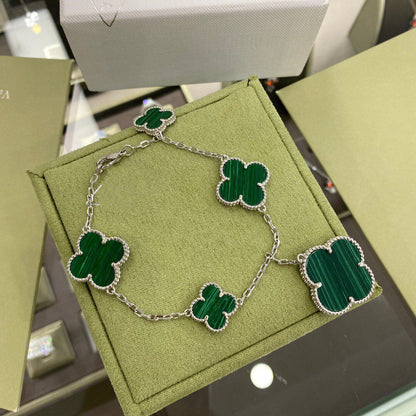[Marins]CLOVER 5 MOTIFS SIVLER MALACHITE BRACELET